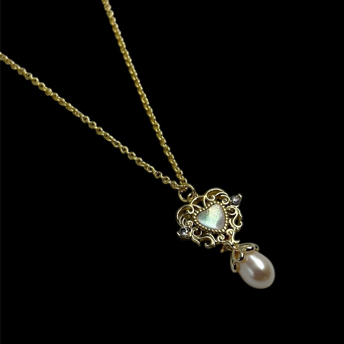 Enchanted Heart Pearl Droplet Necklace