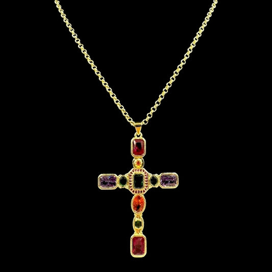 Colorful Baguette Cross Necklace