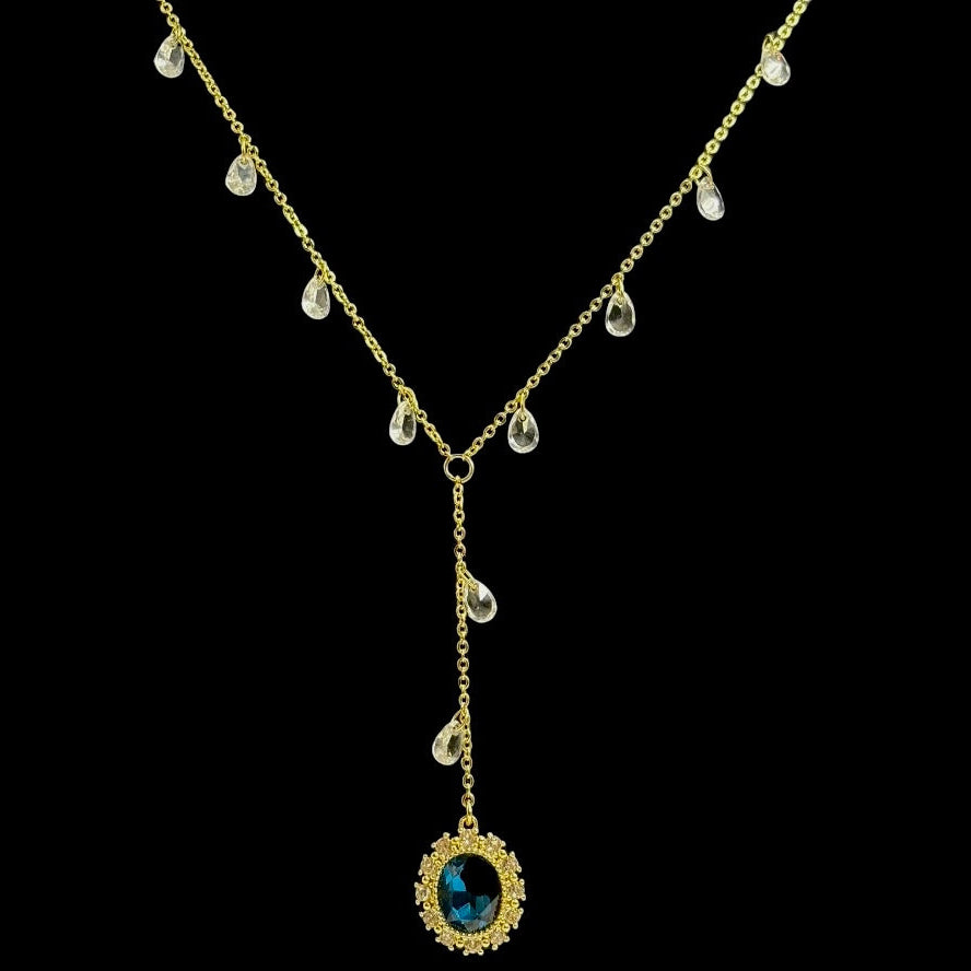 Gold Water Droplet Sapphire Blue Lariat