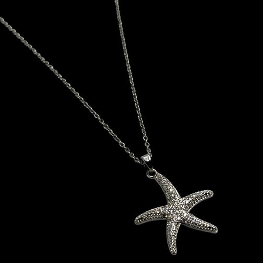 Silver Crystallized Starfish Necklace