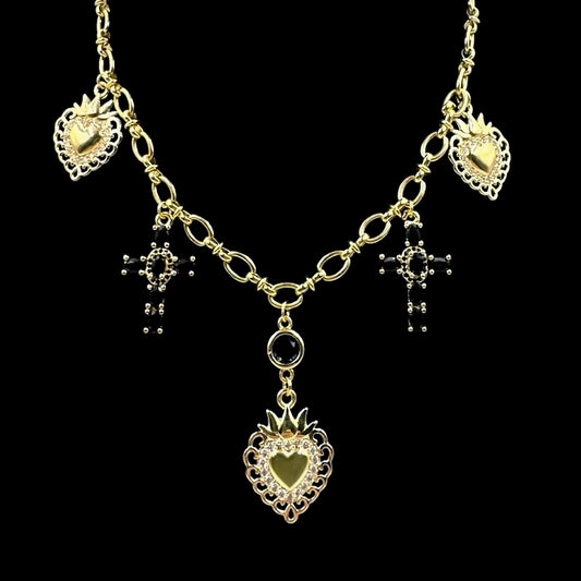 Sacred Heart Black Cross Charm Necklace