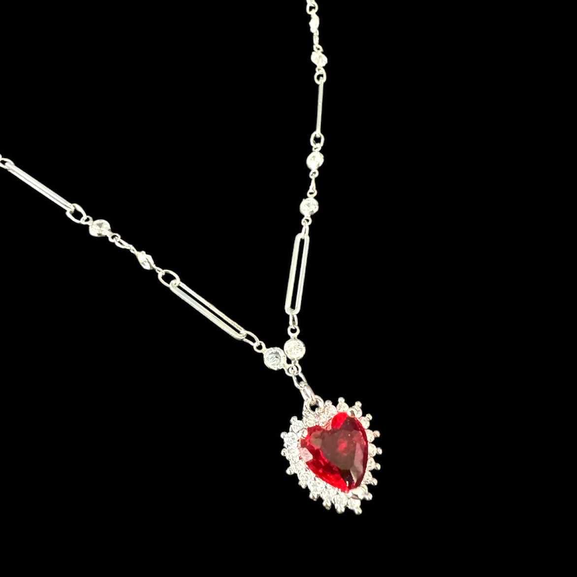 Silver Diamond Heart Crystal Necklace
