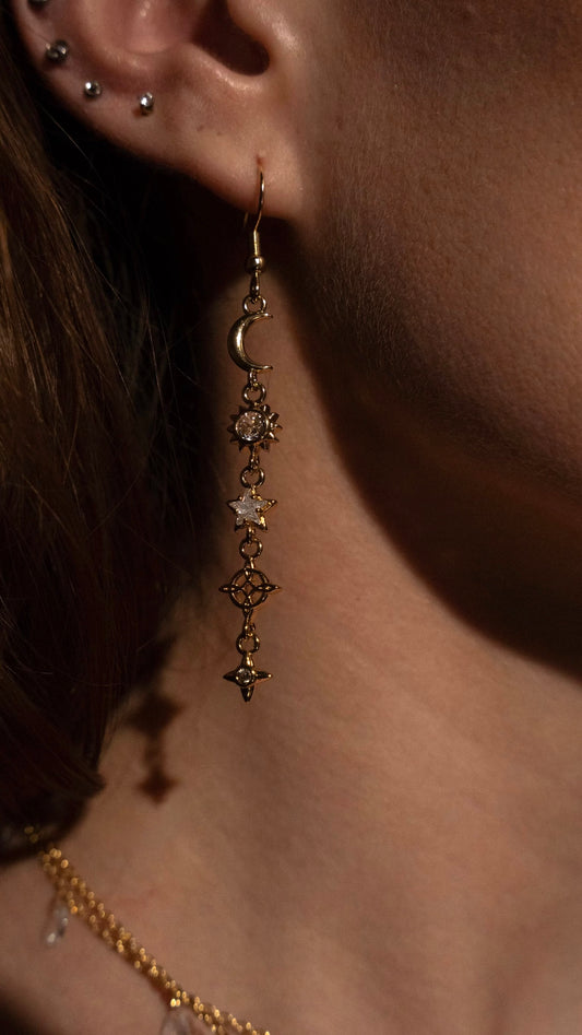 Gold Crescent Moon Drop Earrings