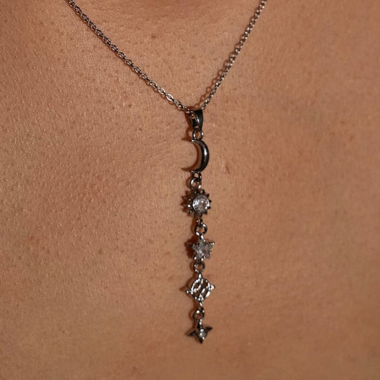 Silver Crescent Moon Drop Necklace