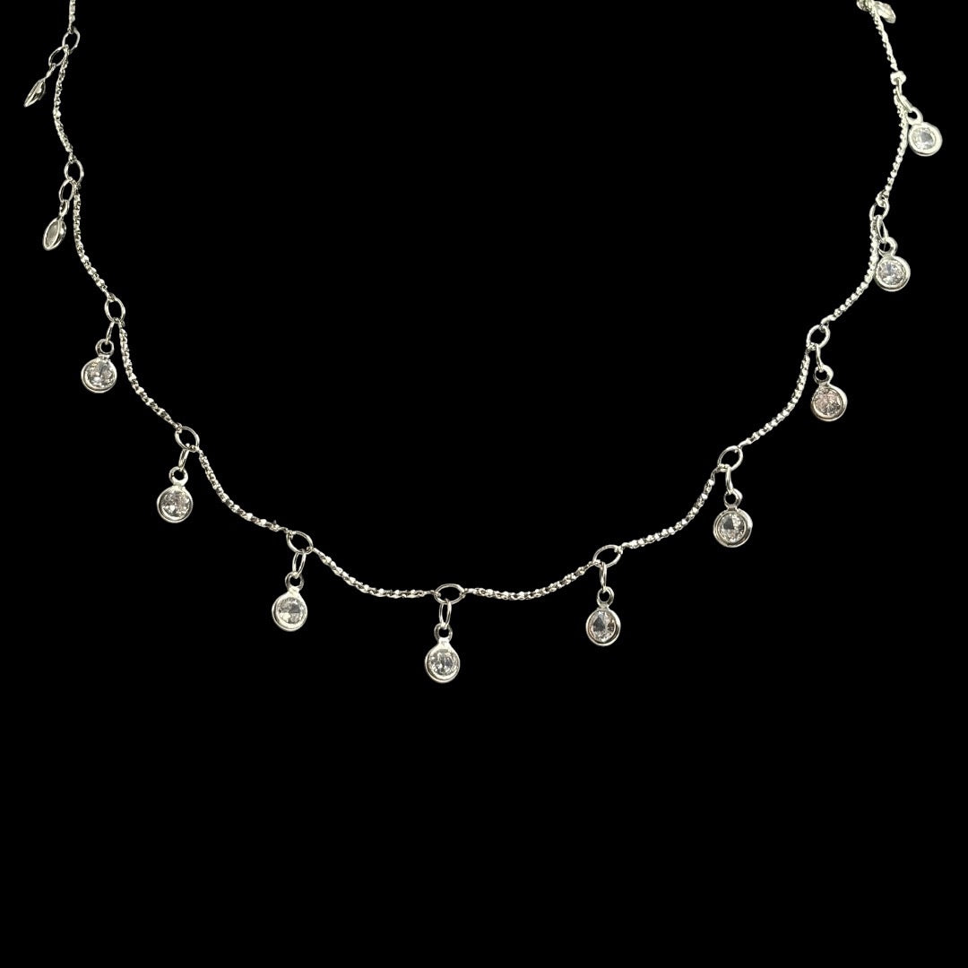 Silver Ocean Wave Diamond Droplet Choker