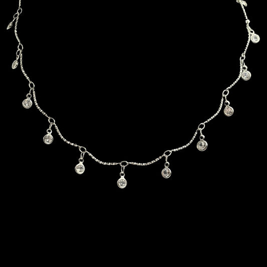 Silver Ocean Wave Diamond Droplet Choker