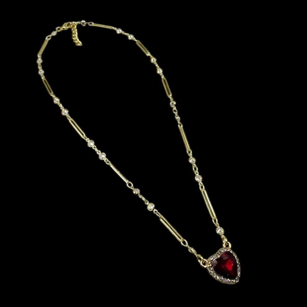 Pierceable Gold Red Heart Crystal Chain Necklace
