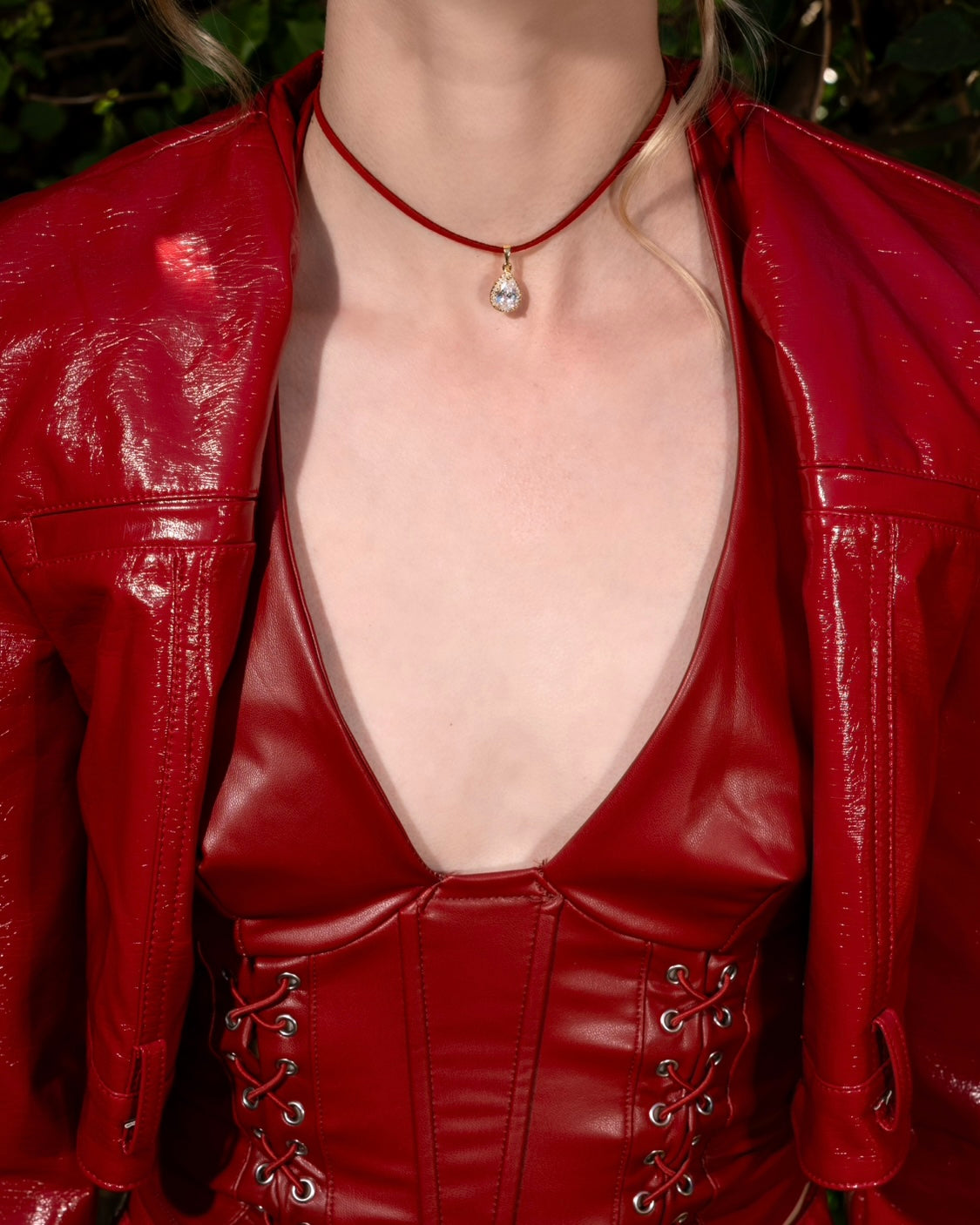 Gold Droplet Red Choker