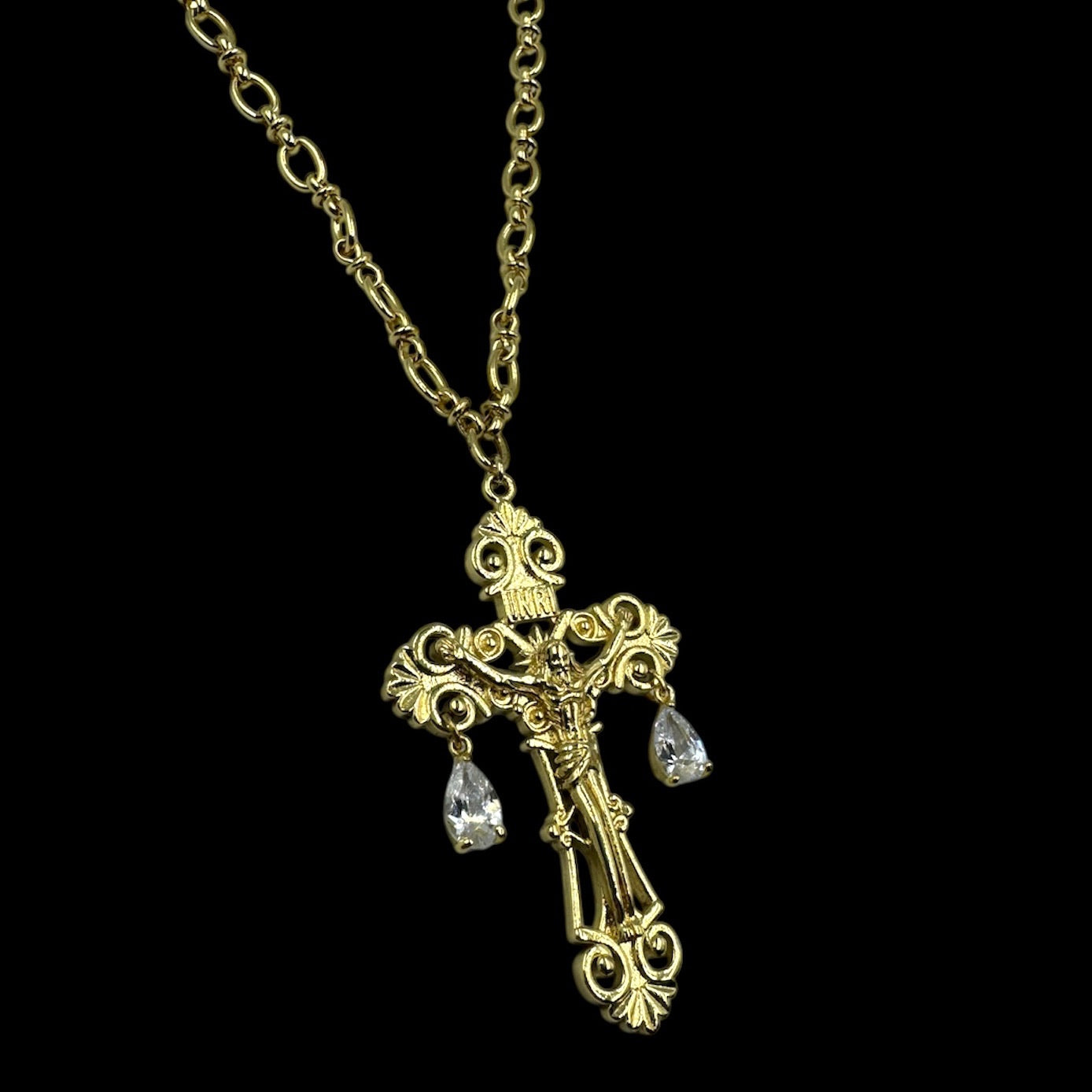 Crystal Droplet Crucifix Necklace