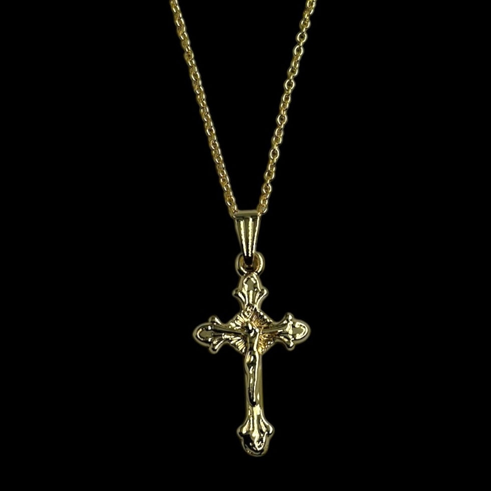 Gold Pointed Crucifix Necklace