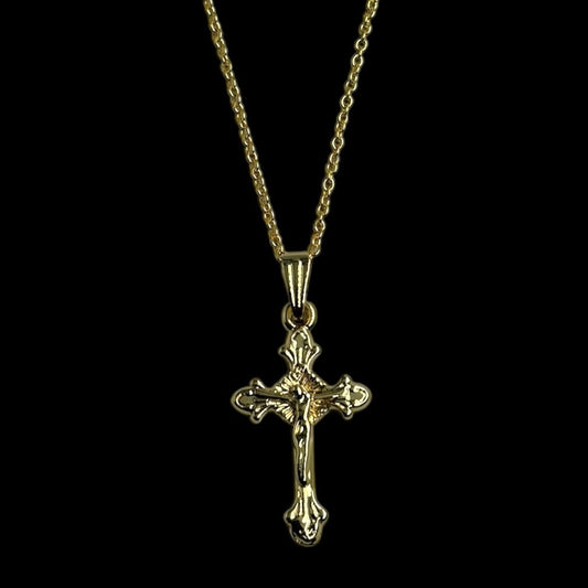 Gold Pointed Crucifix Necklace