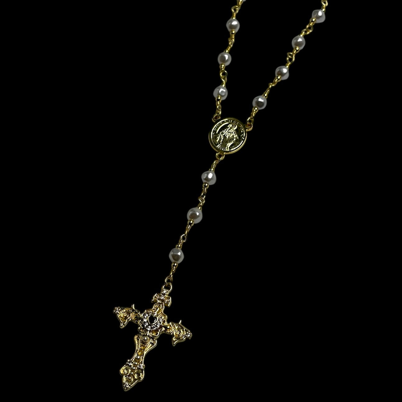 Heart Fleur de Lis Pearl Rosary