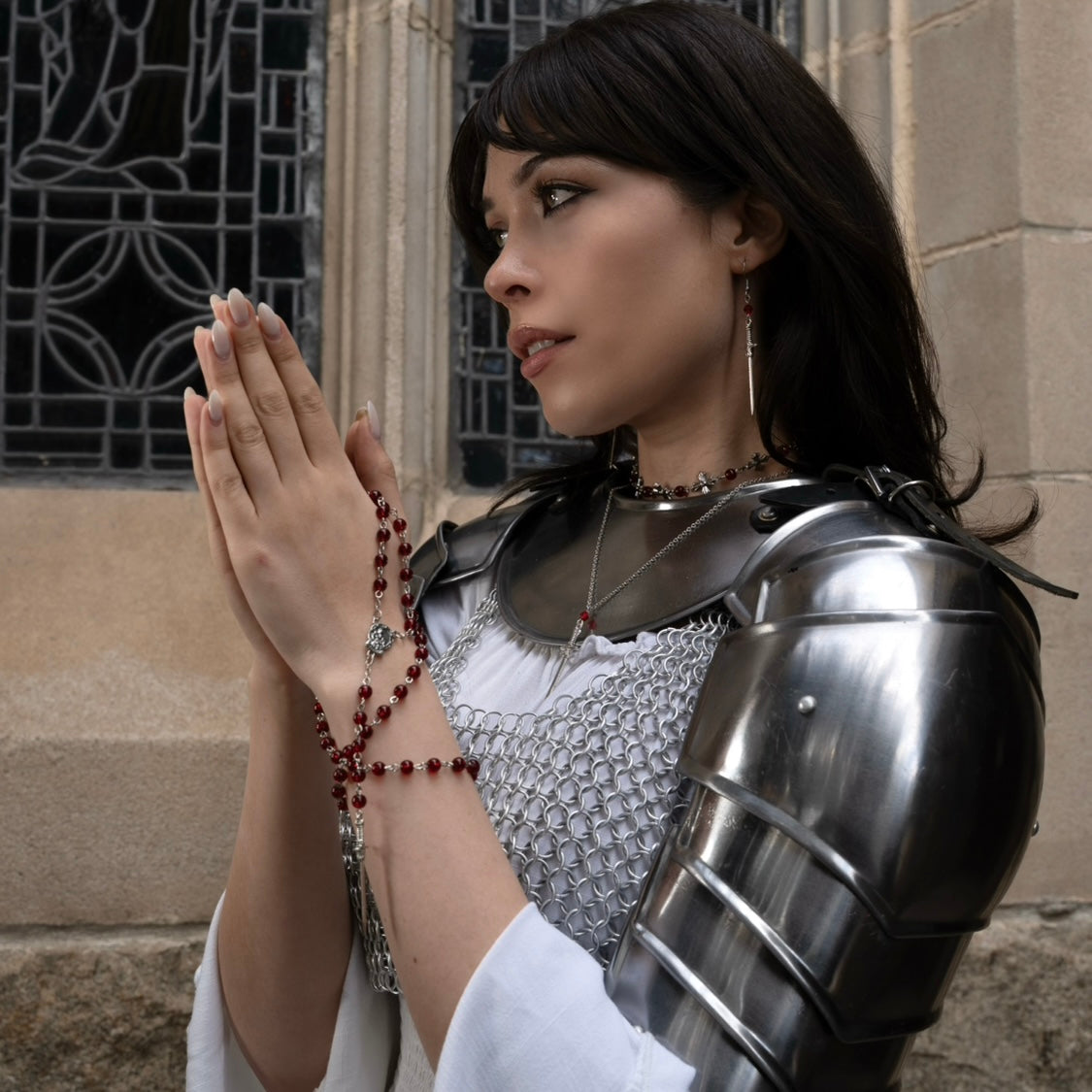 Blood Red Beaded Jewel Sword Earrings