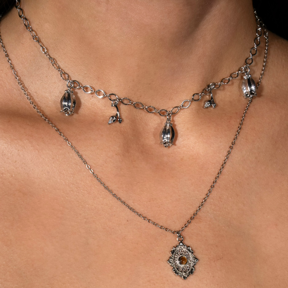 Silver Gillian Tiger Eye Necklace