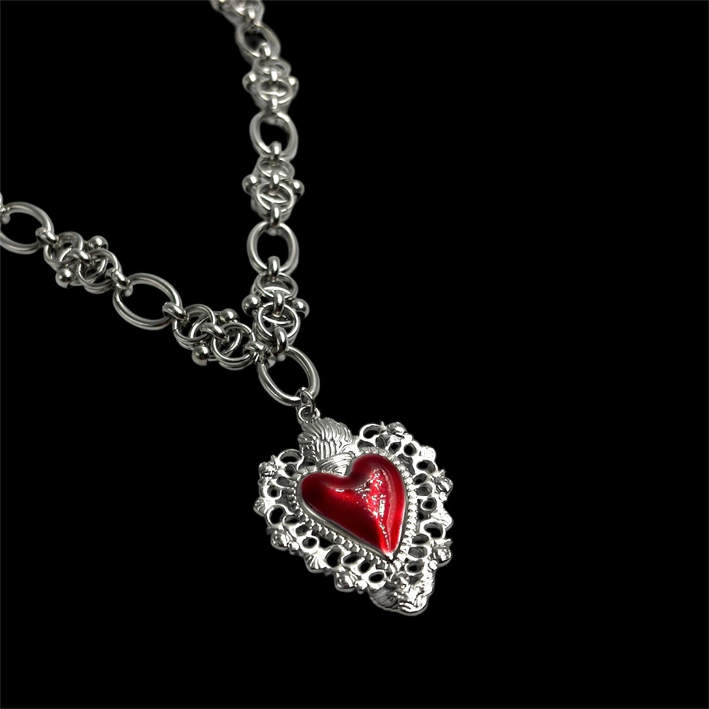 Silver Vampiric Sacred Heart Chainmail Choker