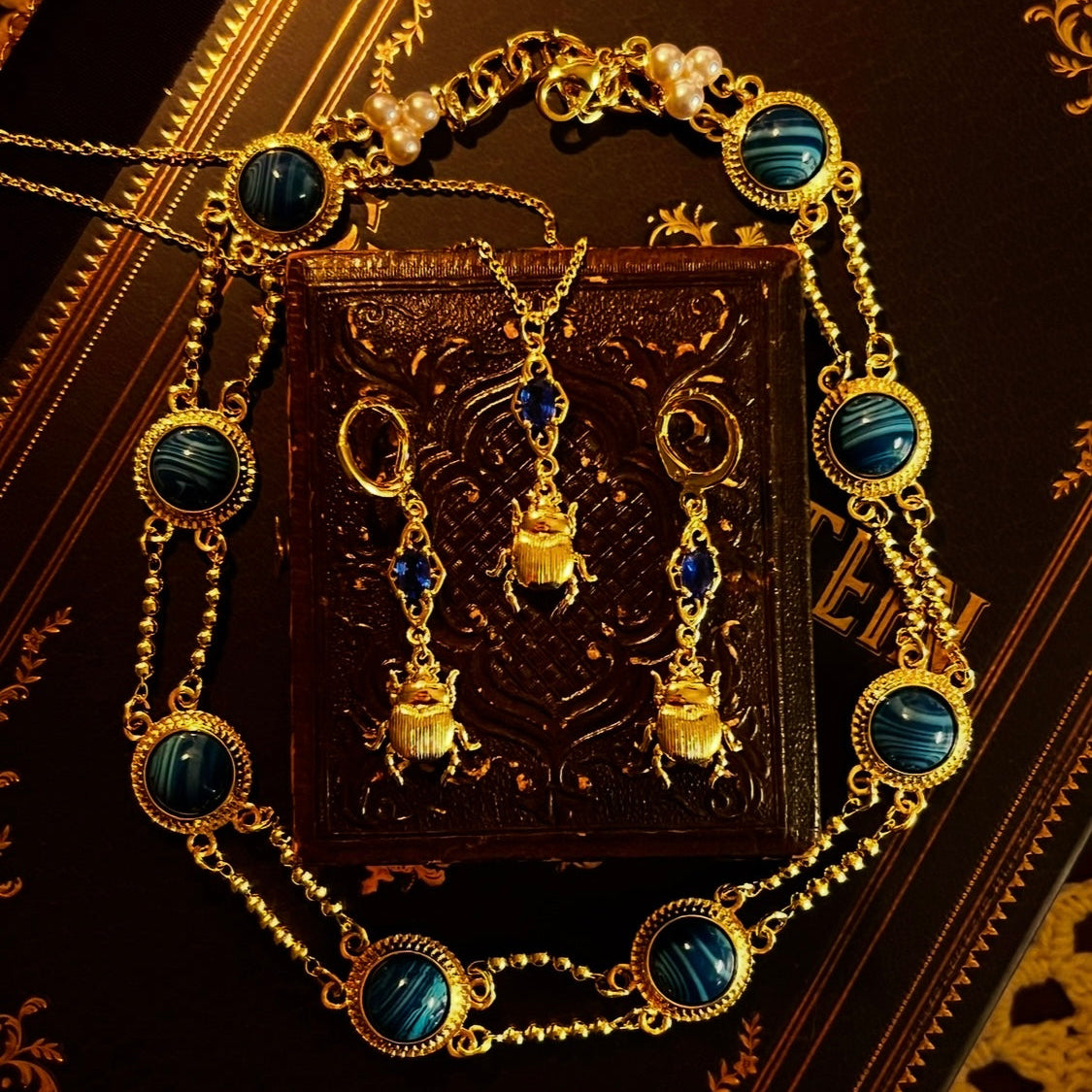 Elizabeth’s Blue Stone Scarab Earrings