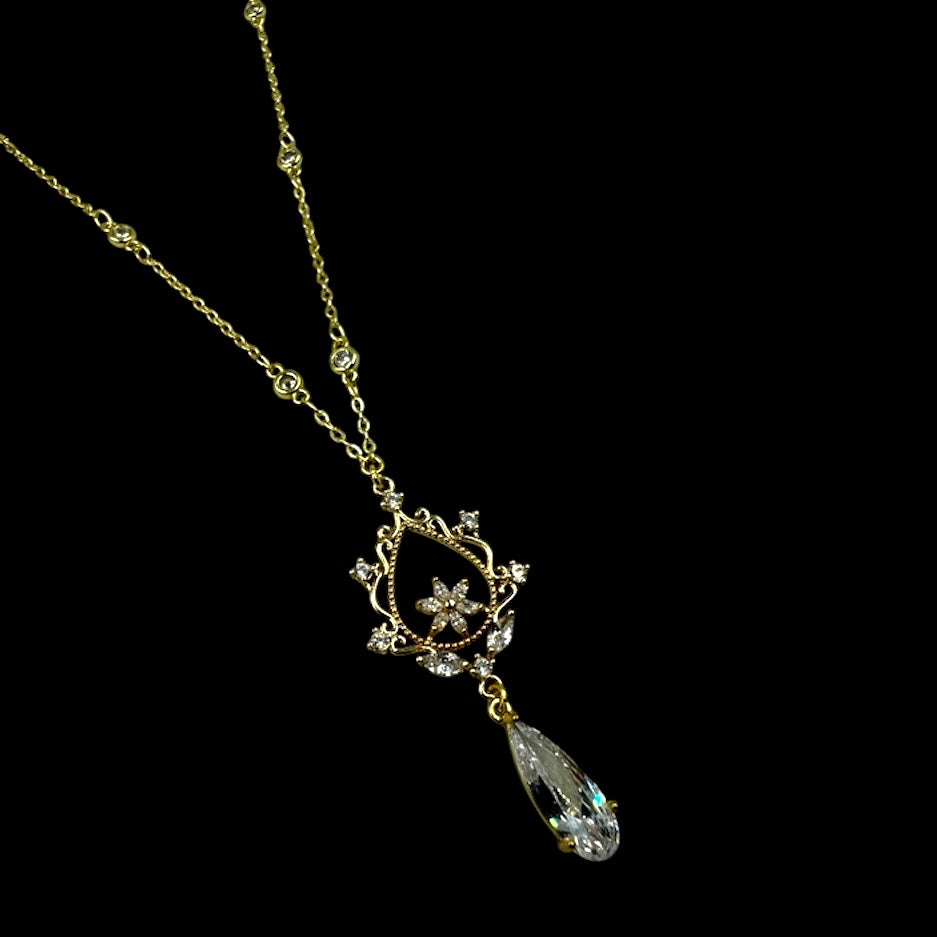 Ophelia Floral Crystal Droplet Necklace