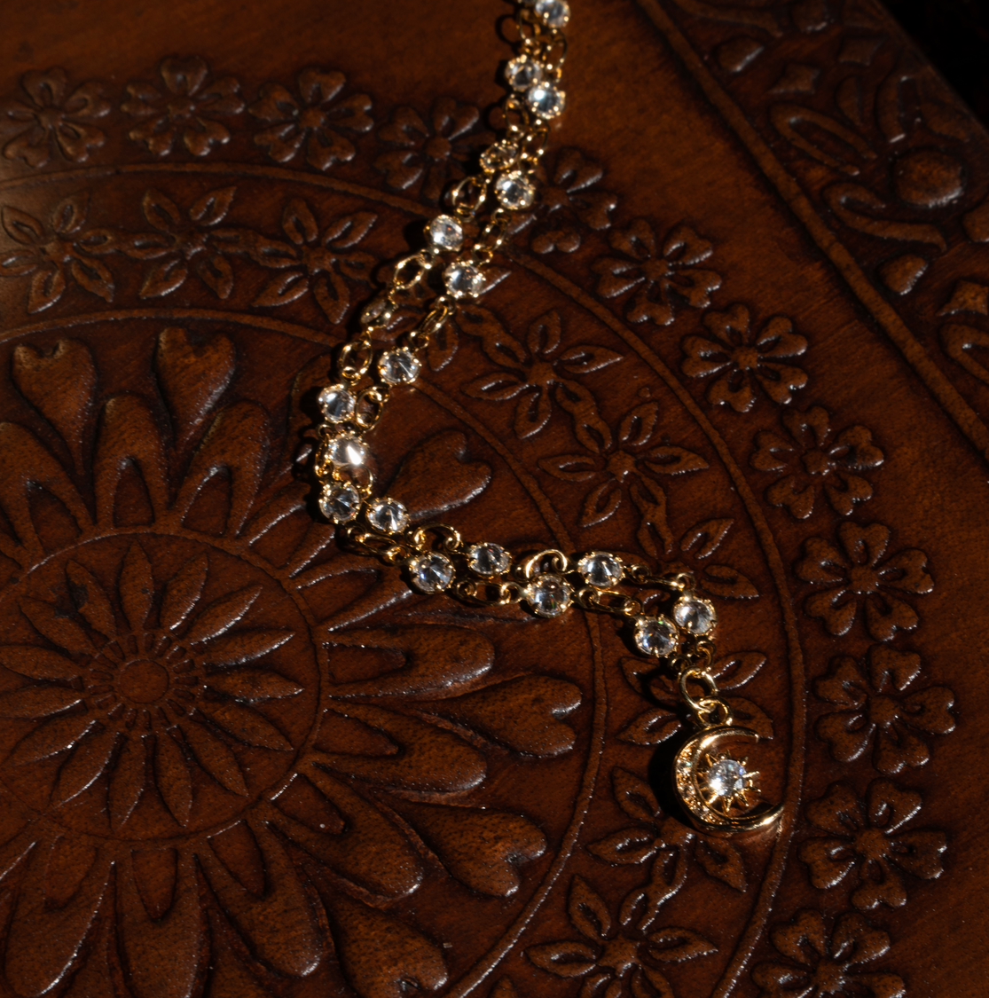 Gold Crescent Crystal Choker