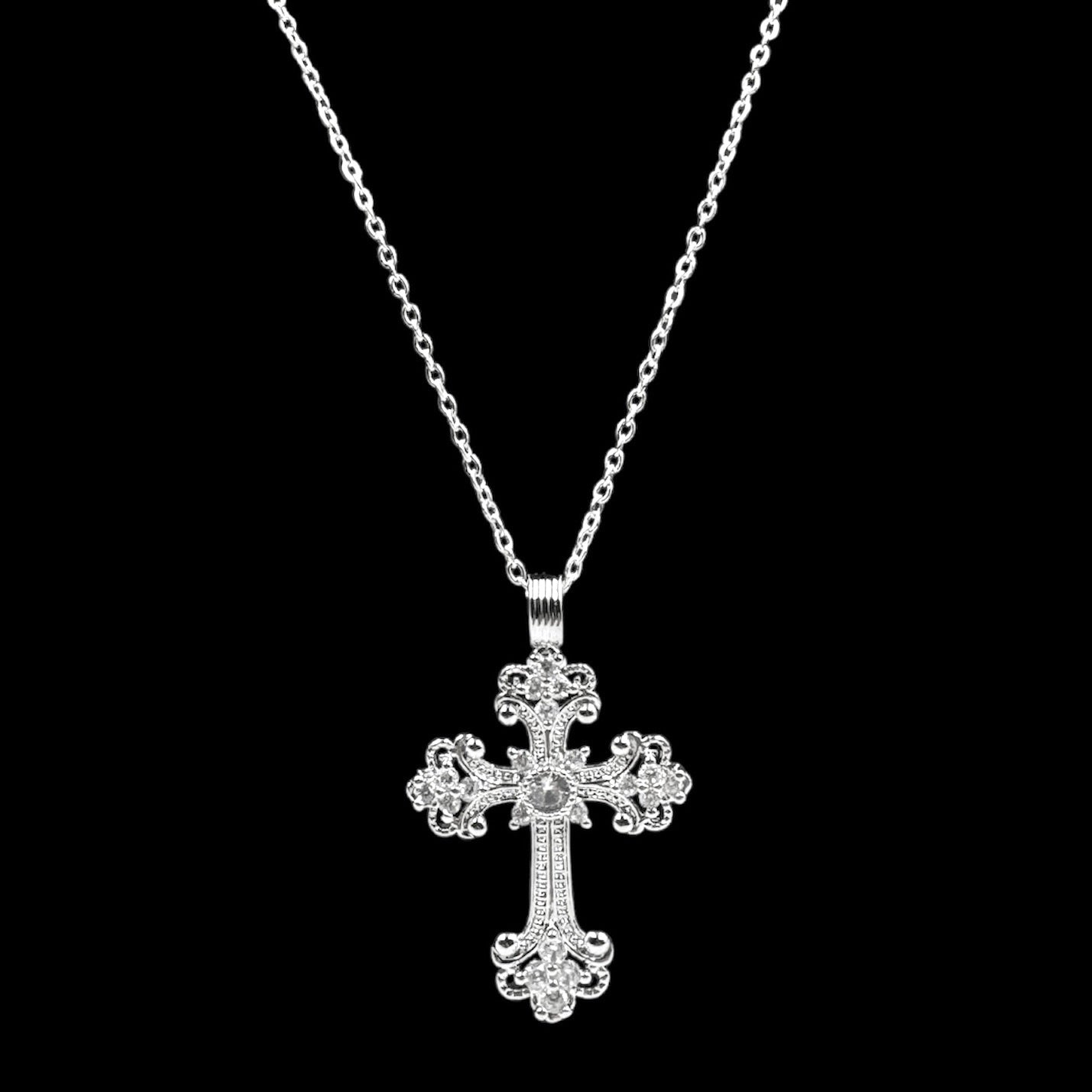 Ornate Silver Chunky Cross Necklace