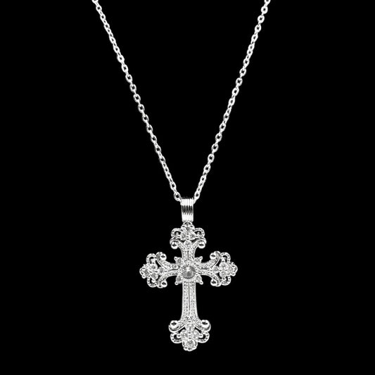Ornate Silver Chunky Cross Necklace