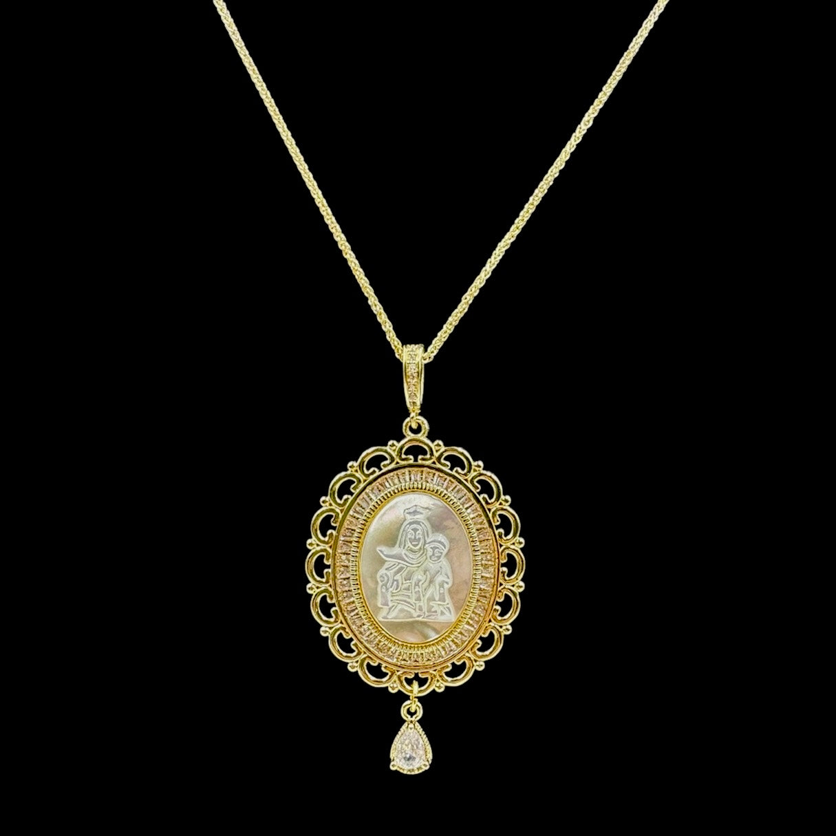 Virgin Mary Portrait Droplet Necklace