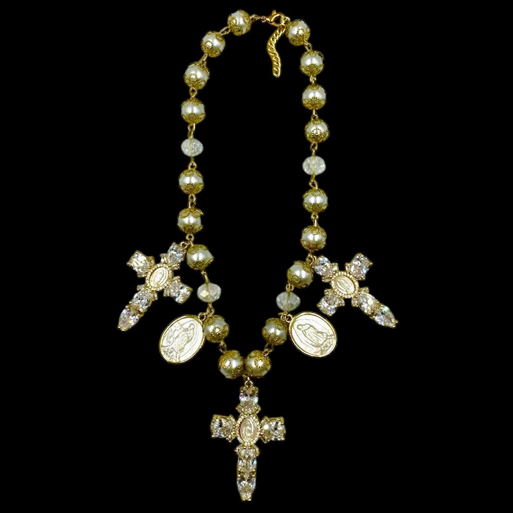 Virgin Mary Crystal Cross Charm Necklace