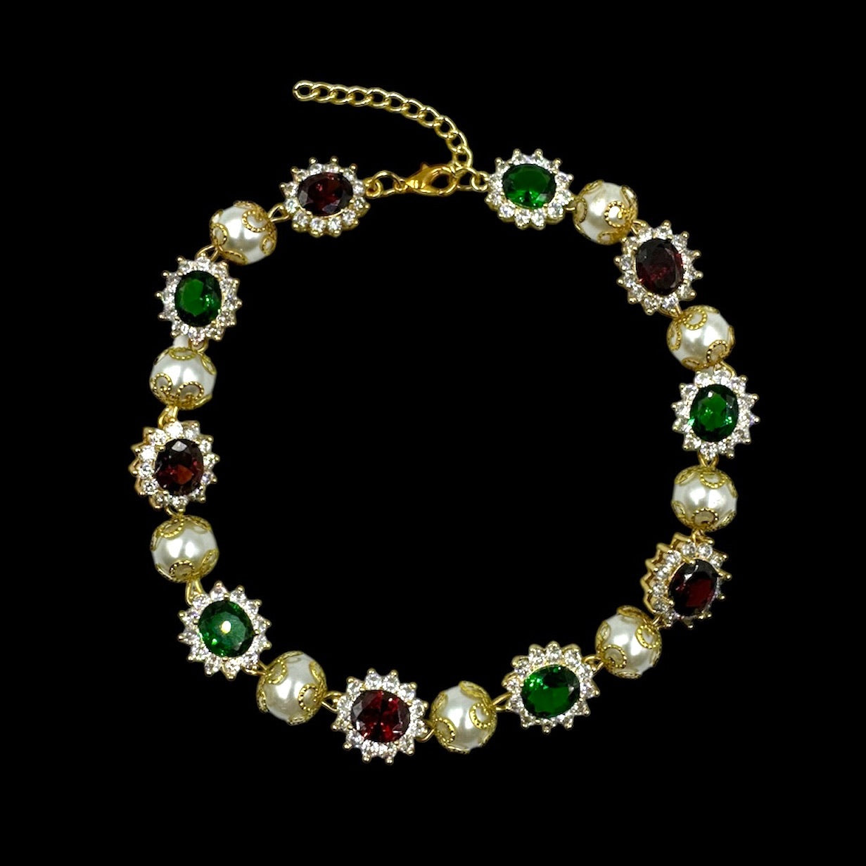 Red & Green Gems & Pearls Choker