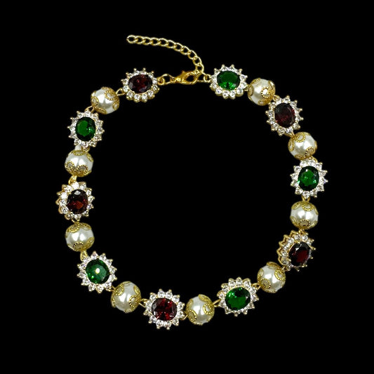 Red & Green Gems & Pearls Choker