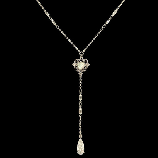 Silver Enchanted Heart Droplet Lariat