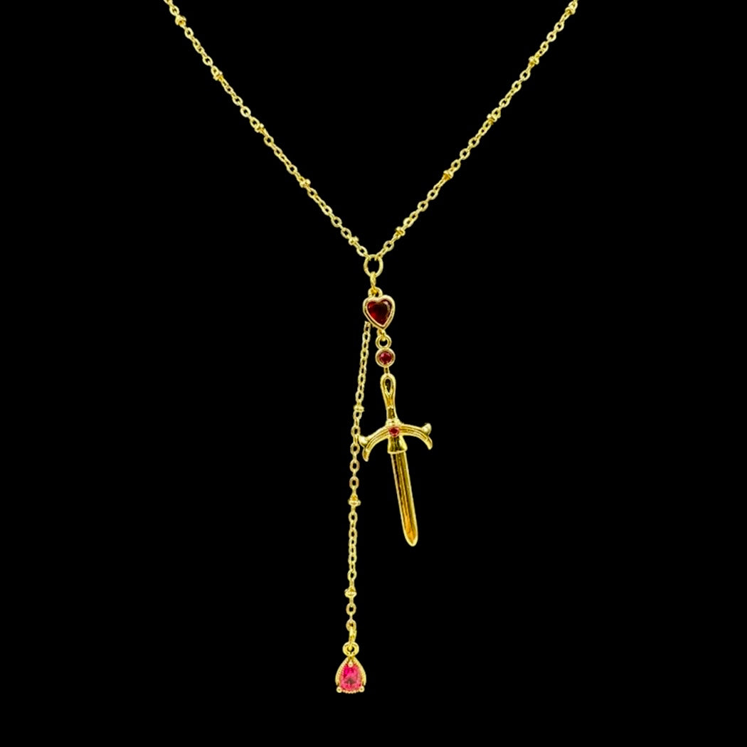 Heart Dagger Droplet Necklace