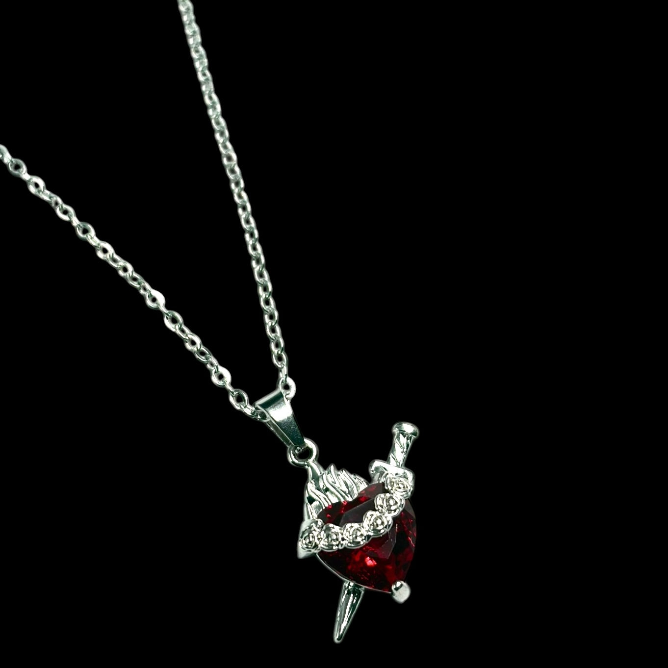 Silver Stabbed Heart Necklaced