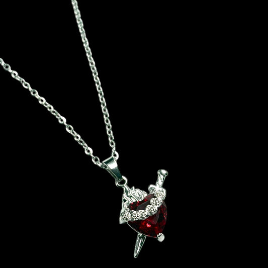 Silver Stabbed Heart Necklaced