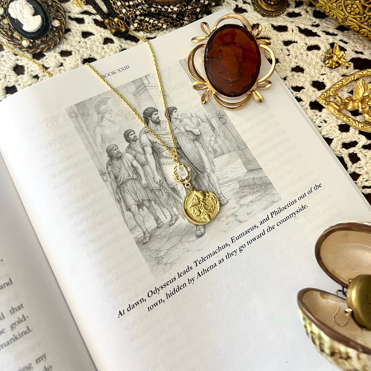 Diamond Athena Coin Necklace