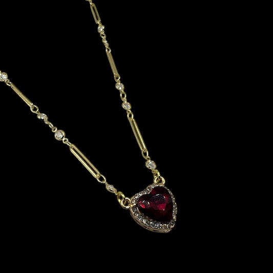 Pierceable Gold Red Heart Crystal Chain Necklace