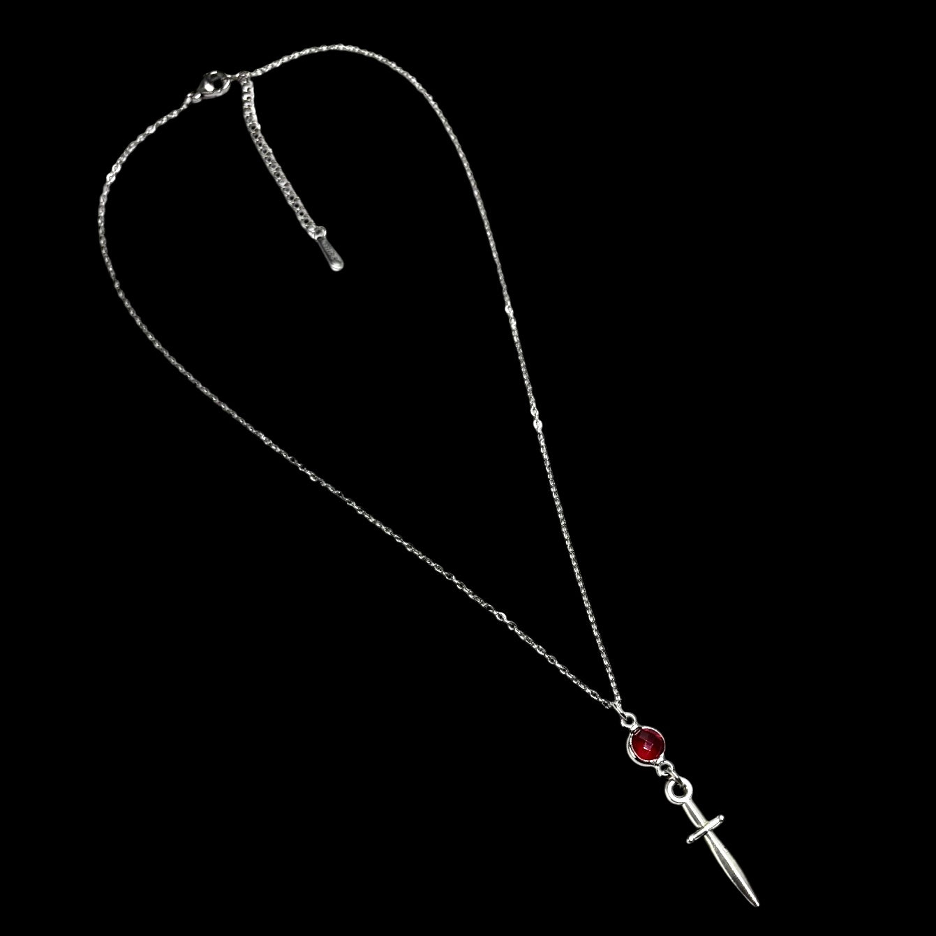Silver Red Jewel Dagger Necklace