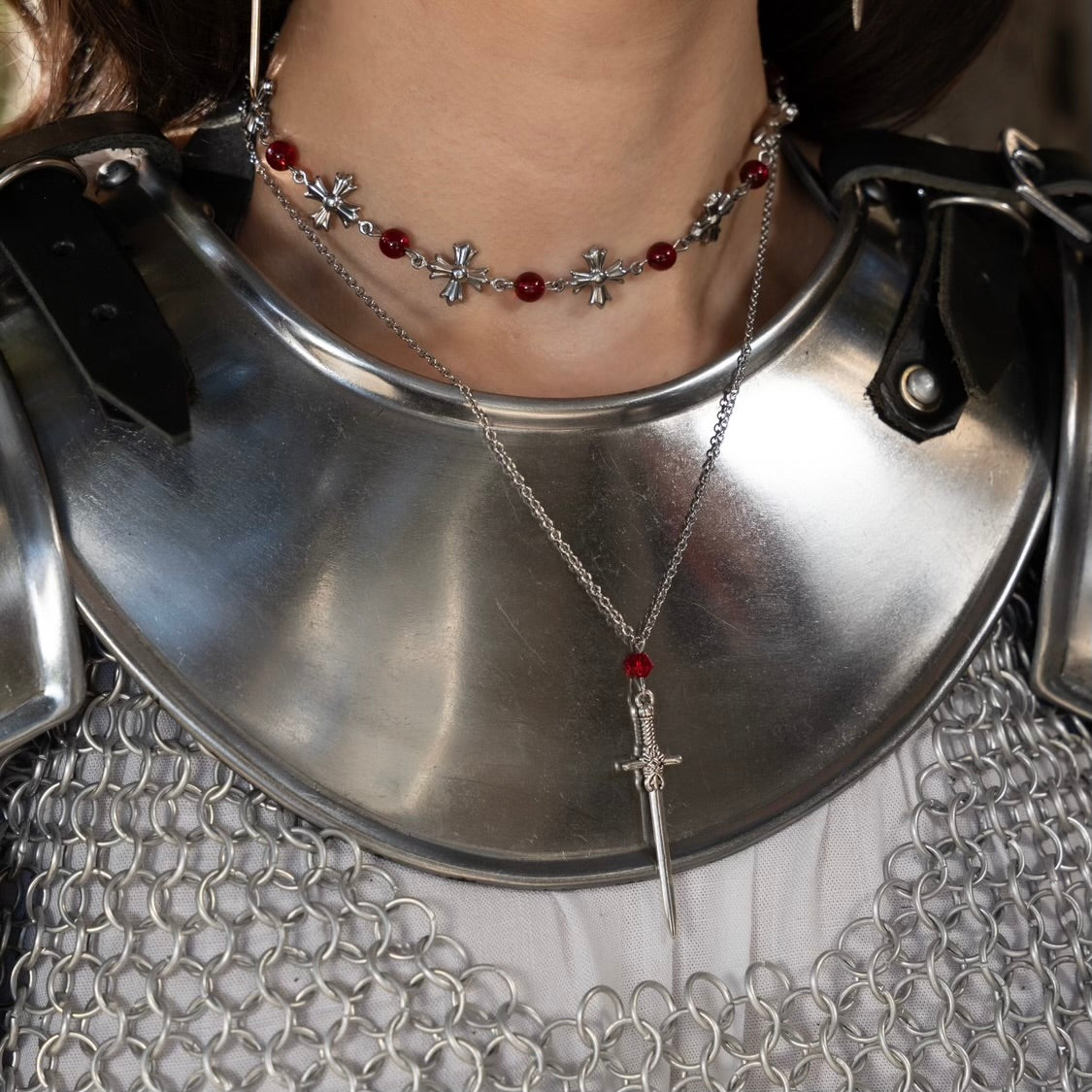Blood Red Beaded Cross Choker