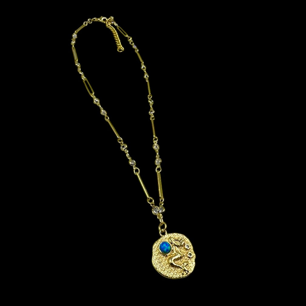 Siren Opal Coin Crystal Necklace
