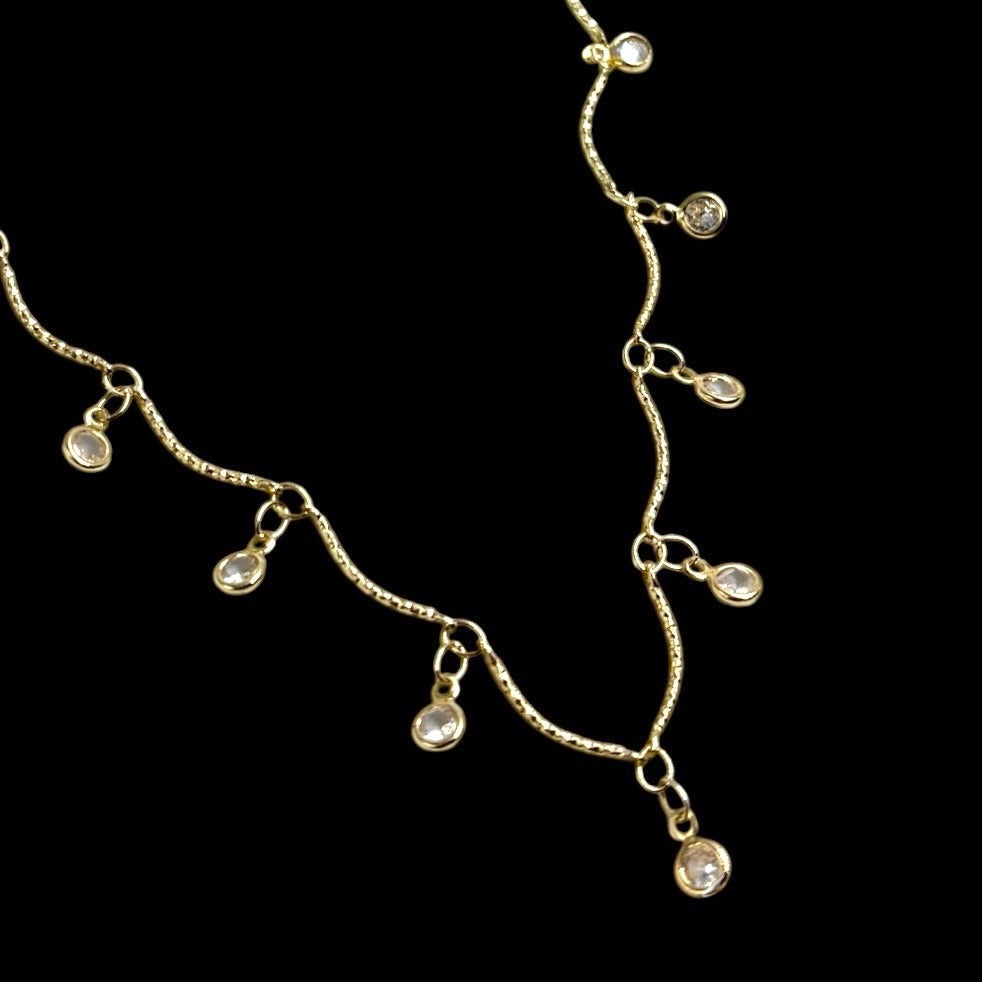 Gold Ocean Wave Diamond Droplet Choker