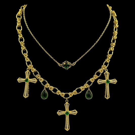 Royal Emerald Choker & Charm Necklace Stack