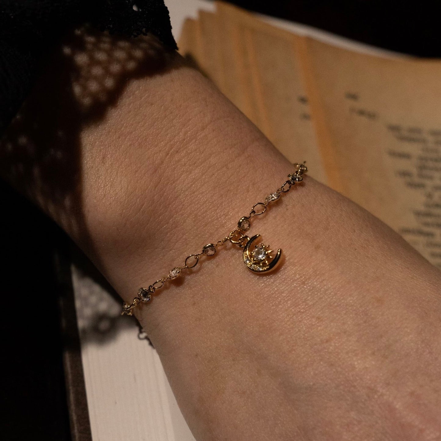 Gold Crescent Moon Diamond Bracelet