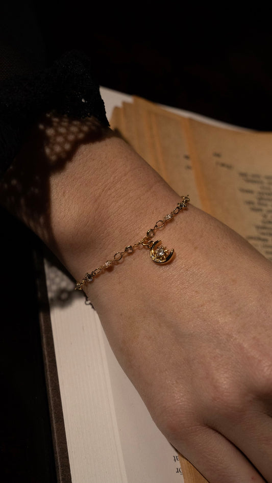 Gold Crescent Moon Diamond Bracelet