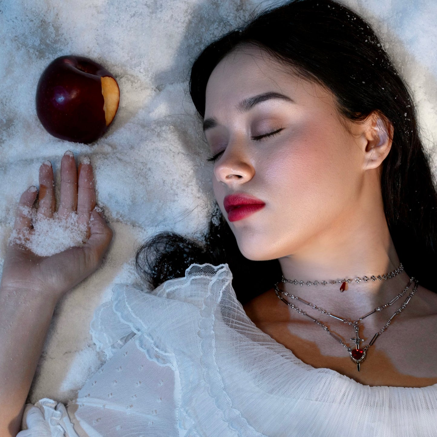Silver Pierced Red Heart Stack