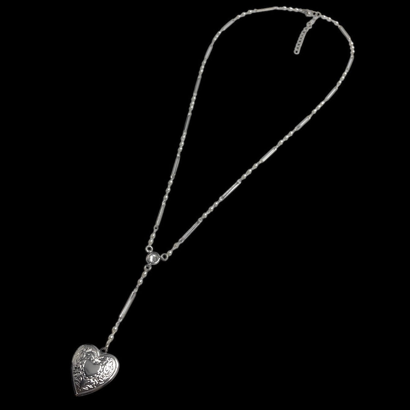 Silver Heart Locket Pearl Link Rosary