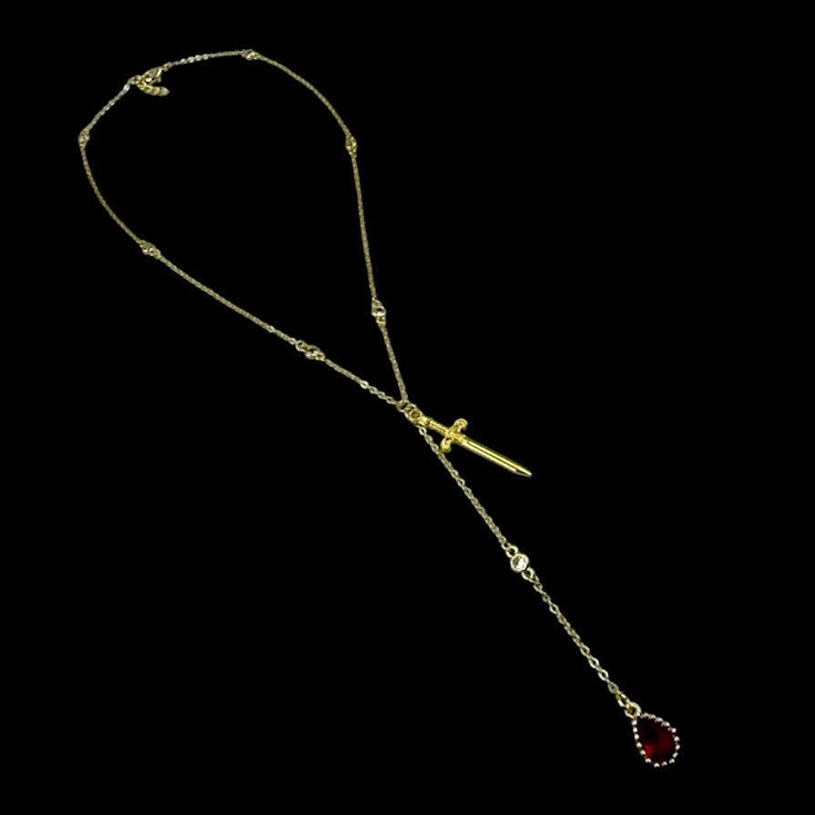 Gold Sword Blood Drop Necklace