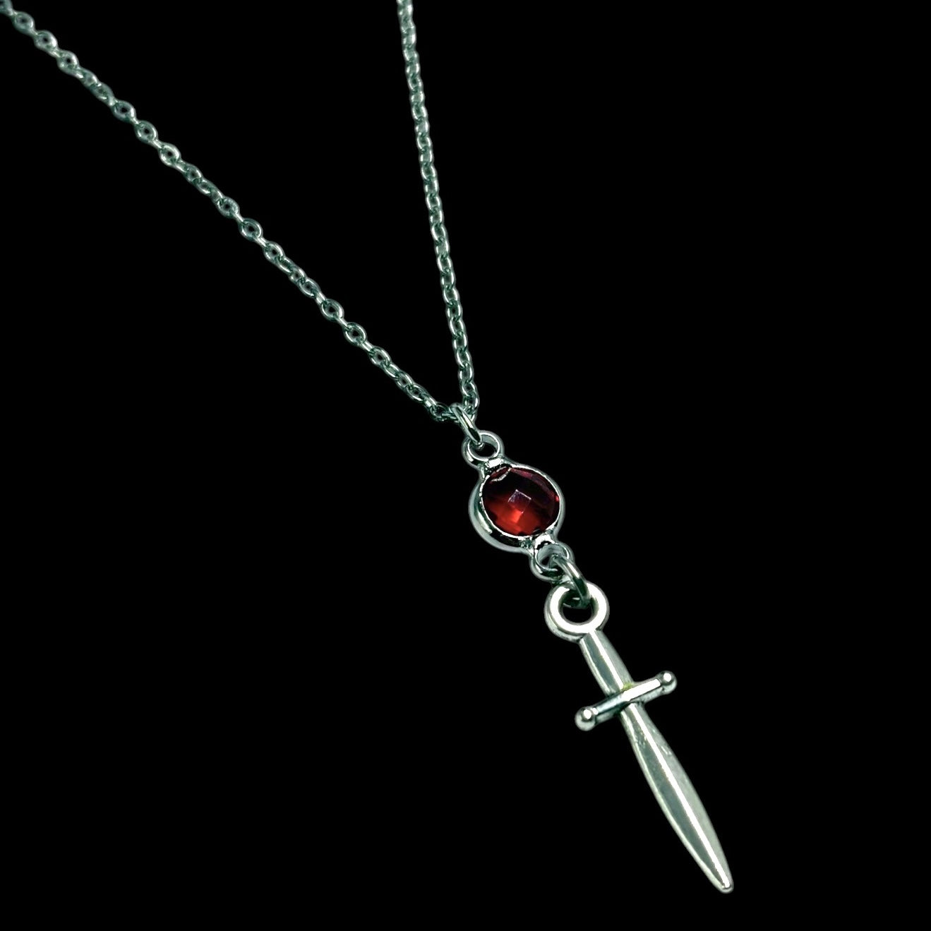 Silver Red Jewel Dagger Necklace