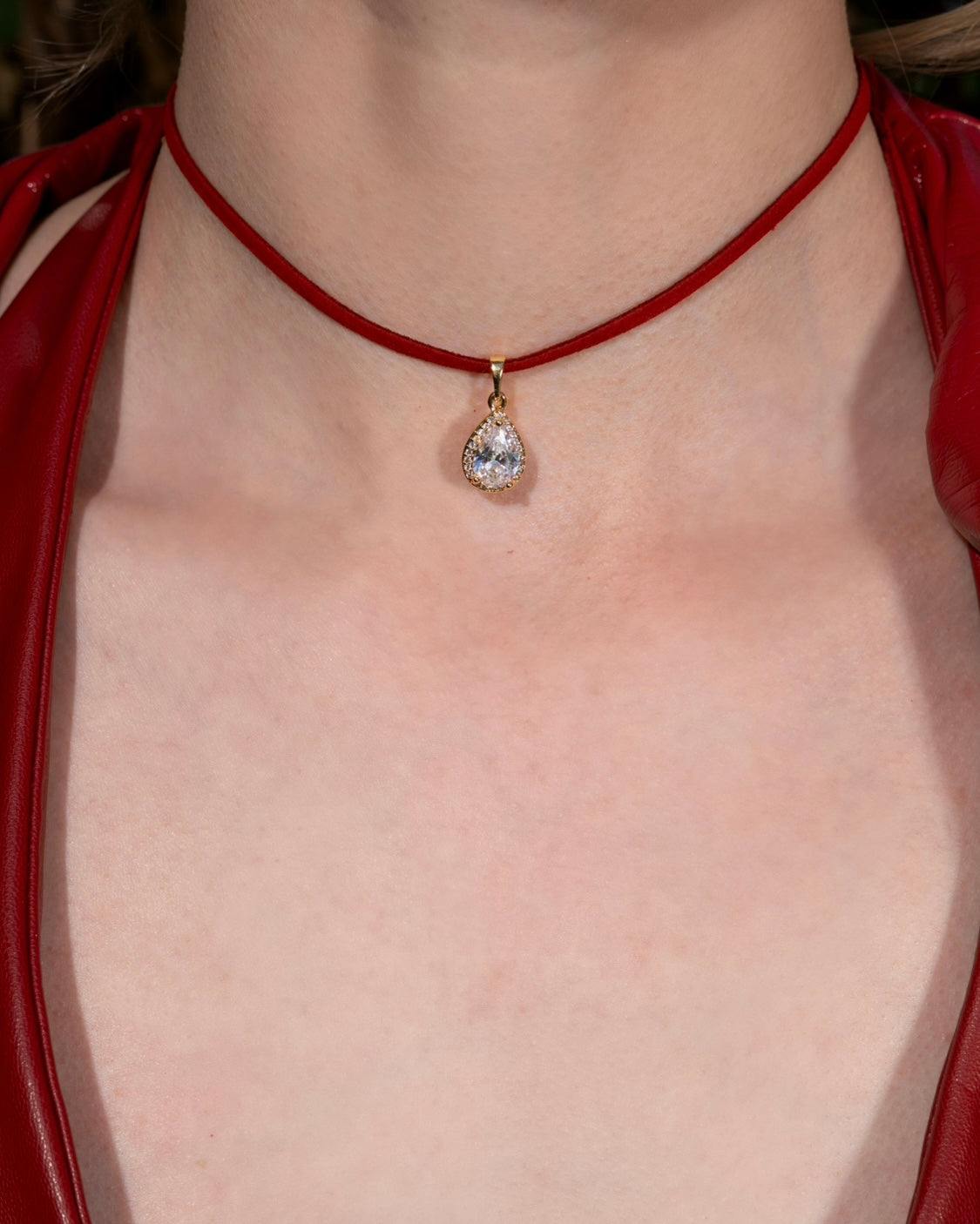 Gold Droplet Red Choker