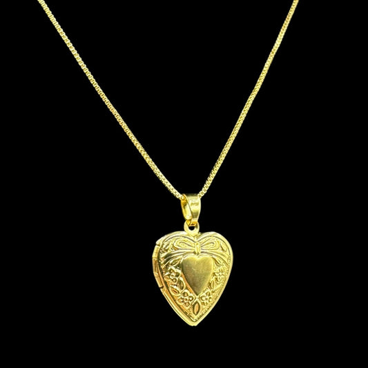 Gold Ribbon Engraved Heart Locket