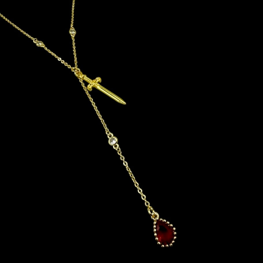 Gold Sword Blood Drop Necklace
