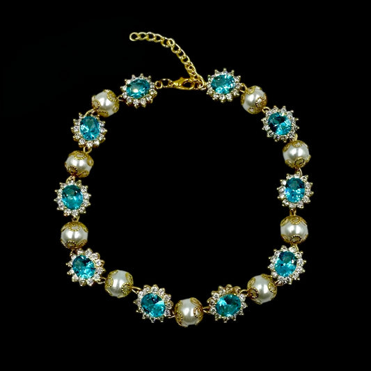 Venus Aquamarine Blue Gems & Pearl Choker