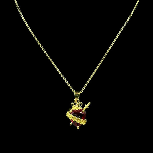 Pierced Gold Red Heart Necklace